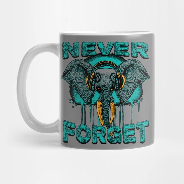 Never Forget Elephant with Headphones by Mudge